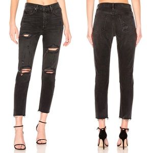 NWT GRLFRND Karolina High-Rise Distressed Washed Black Jeans 29